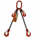 Hsi Two Leg Chain Slng, Adjstbl Type A, 3/8 in dia, 14ft L, Oblong Link to Slng Hook, 15,200lb Lmt 10ADOS3/8A-14